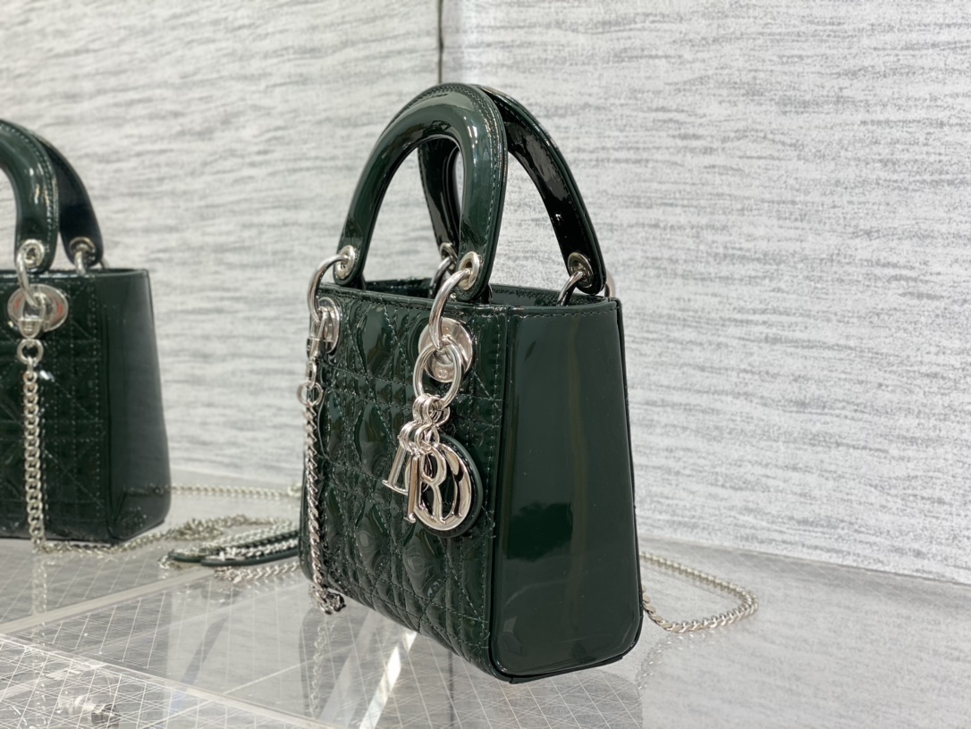 Mini Lady Dior Bag Dark Green Patent Cannage Calfskin